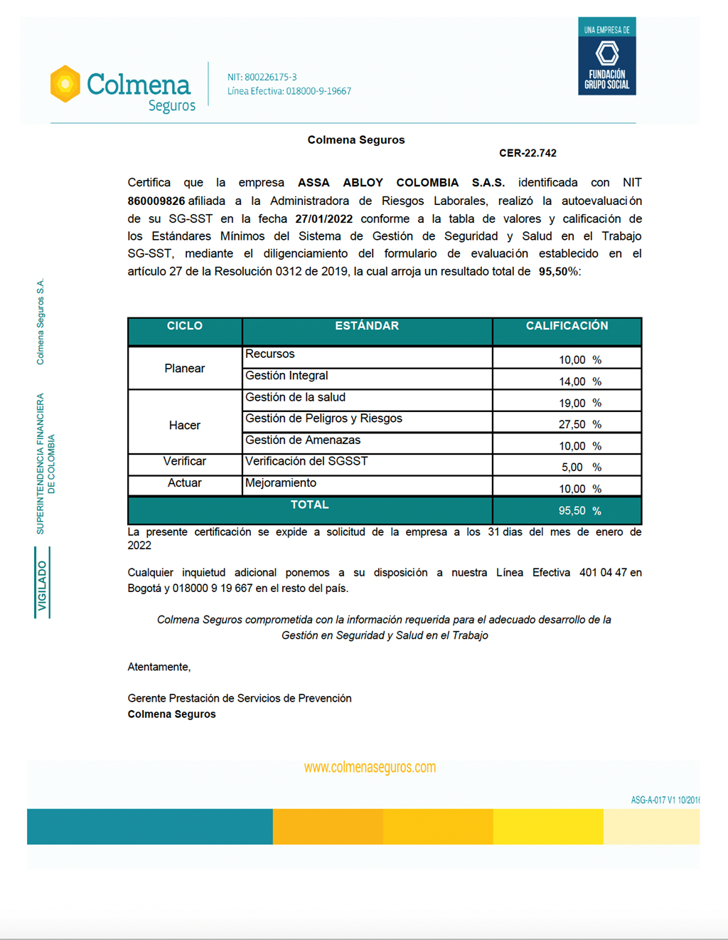 Certificado SG-SST